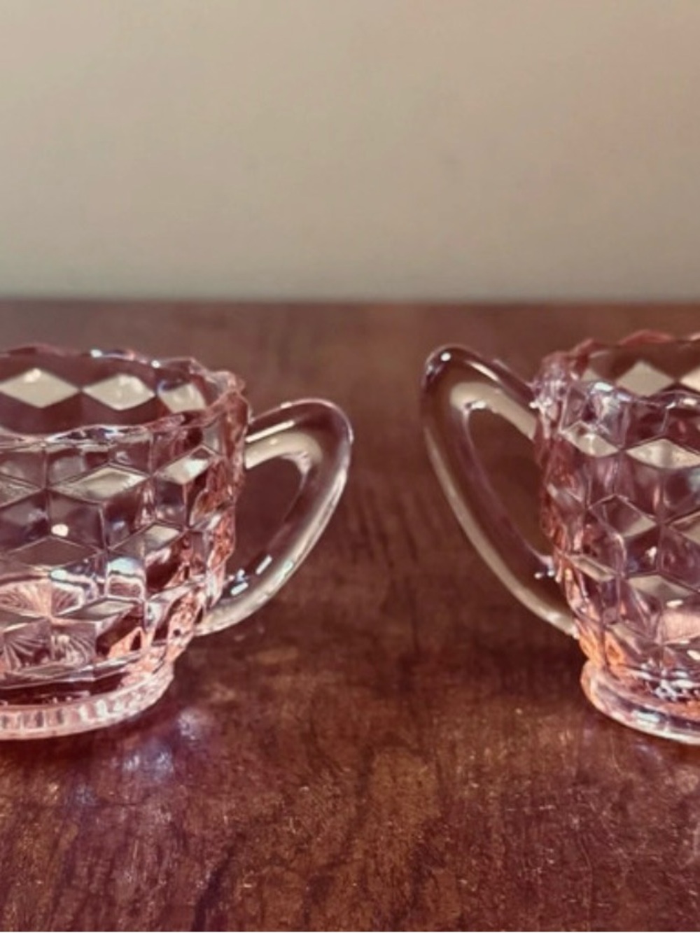 Jeanette Pink Depression Cubist Glass Creamer and Sugar Set - Elegant Tableware